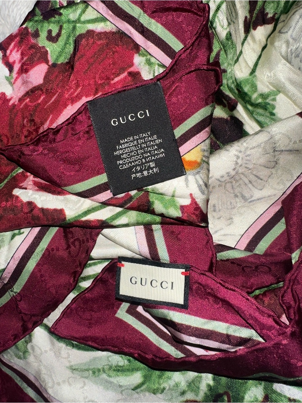 Gucci Floral Silk Scarf/Top in Maroon, Green and White - Picture 3 of 3